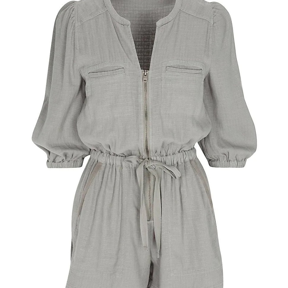 Splendid Green Jumpsuit with Puff Sleeves and V-Neck